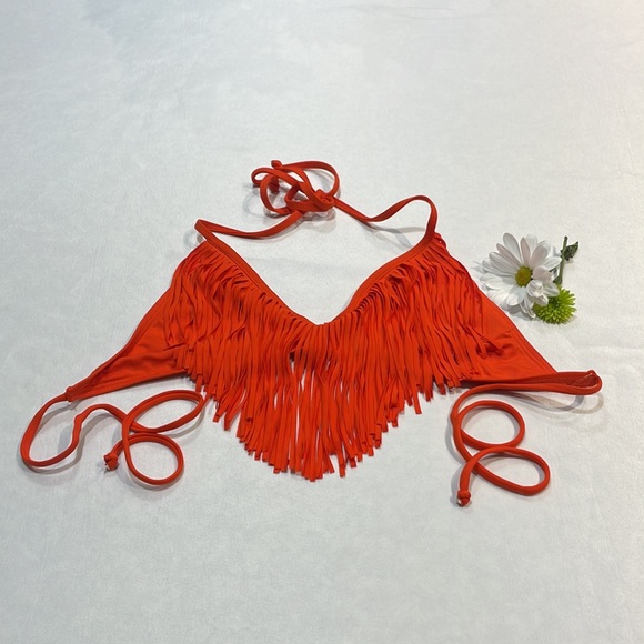 L⭐️SPACE Sensual Solids Audrey Straight Fringe Bikini Top Paprika - Picture 1 of 10